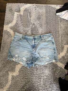 Aerie Women's Distressed High-Waisted Denim Shorts Light Wash XL
